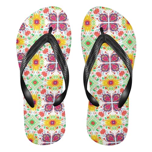Burbuja Colorful Flower Tiles Flip Flops for Women Men, Soft Thong Sandals Rubber Slippers for Pool Beach Essentials - Main Image