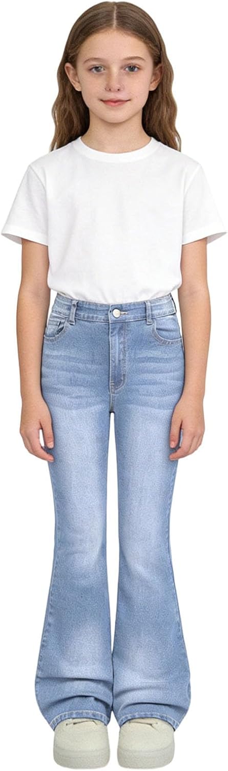 Girls Flare Jeans Denim Bottom Pants 70s Flare Jeans High Waisted Wide Leg Trousers 7-14T