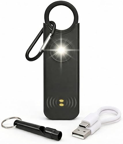 VOLTEK Personal Safety Alarm + Whistle Set for Women - Extra Loud (135 dB), LED Strobe Light, USB-C Rechargeable, Alert for Doors, Windows - Compact