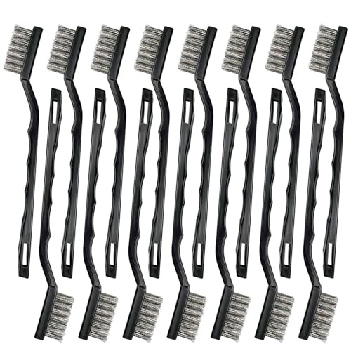 Image of 15PCS Mini Stainless Steel Wire Brush Set, Curved Handle Masonry Brushes, Wire Bristle Scratch Brush for Cleaning Welding Slag, Rust, Paint, Metal, Wood, Rust Remover Tool