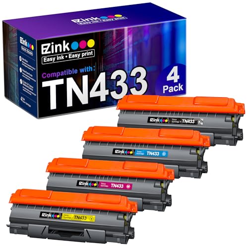 E-Z Ink Compatible TN433 Toner Cartridge Replacement for Brother TN433 TN-433 TN433bk TN431 to use with Brother MFC-L8900Cdw HL-L8360CDW HL-L8260CDW MFC-L8610CDW MFC-L8690CDW Printer (4 Pack