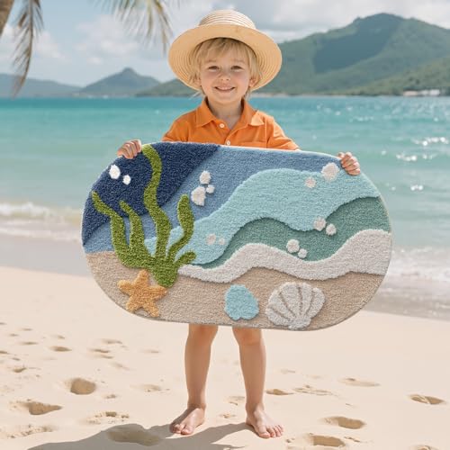 LUMI Beach Bathroom Rugs, Non Slip Bath Mat Ultra Soft Washable Absorbent Quick Dry, Ocean Sea Theme Bath Rug with Starfish Shell for Shower Floor, Kitchen Decor, Kids Room, 22"x34" - Image 6