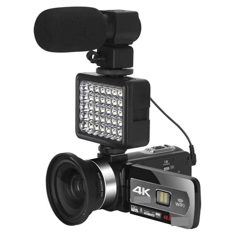 Cámara Digital, Full 4K Cámara Digital Video Vlog Videocámara 48MP for transmisión en Vivo con Auto Focus Grabadora Lapso de Tiempo(32GB SD Card,AF6-Mic-Lens-Light)