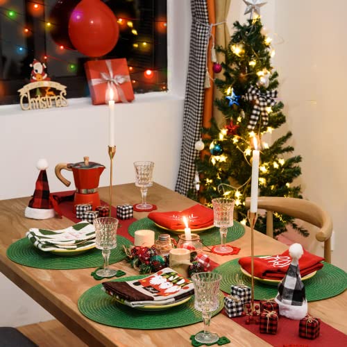 FunWheat Runde geflochtene Tischsets, 6er-Set, für Esstische, gewebt, waschbar, rutschfest, 38,1 cm (grün glänzend, 6 Stück) – Ansicht 2