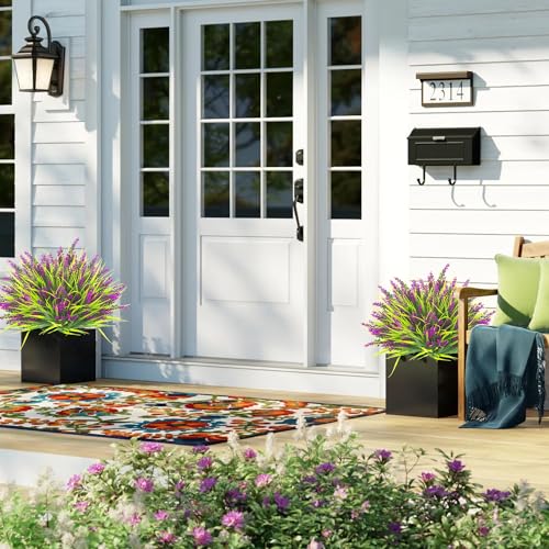 Image of Grunyia 20 Bundles Artificial Plants Outdoor Fake Monkey Grass with Flowers (Fuchsia)