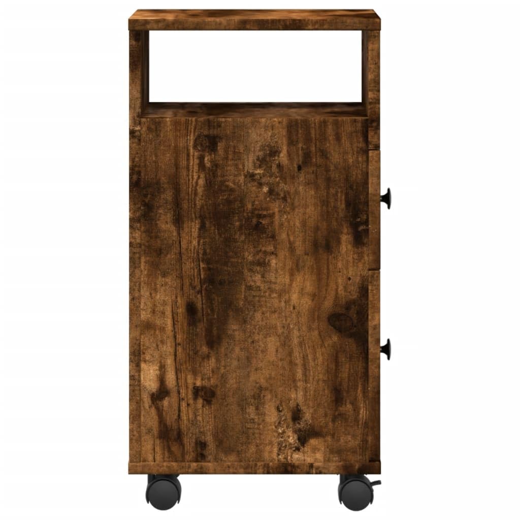 Mobile Bagno Stretto con Ruote Rovere Fumo Truciolato 2 Cassetti 23x33x65
