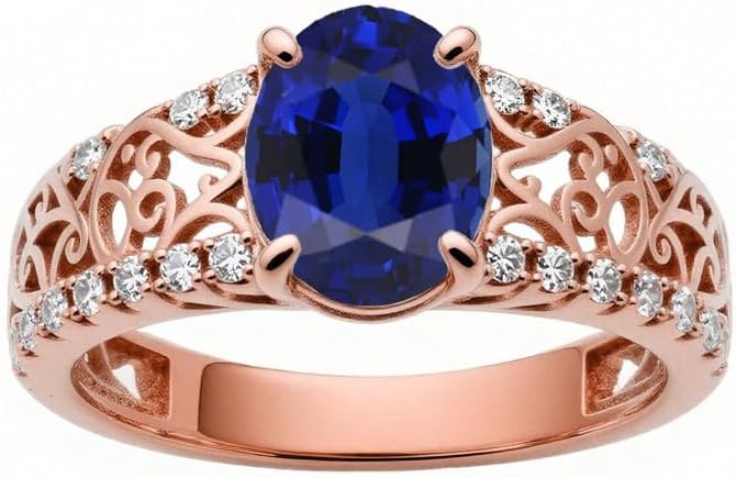 10K 14K 18K Gold 2 Carat Oval Vintage Gemstone Engagement Ring for Women Filigree Gemstone Anniversary Promise Ring Size 3-16