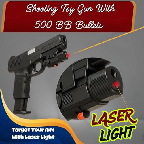 Image of GRAPHENE Pubg Mouser Gun Toy Set with Suitcase 500 6mm BB Bullets for Kids Boys Long Range Pistol Laser Light Shooting Army Police Playset Toys Not for Kids Below 14 Years Best Gift for Children