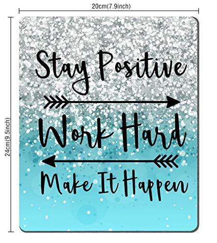 Amcove Gaming Mouse Pad Custom, Stay Positive Work Hard And Make It Happen Inspirational Quotes Mouse Pad Art Blue Glitter Black Quote For Work #TOP1