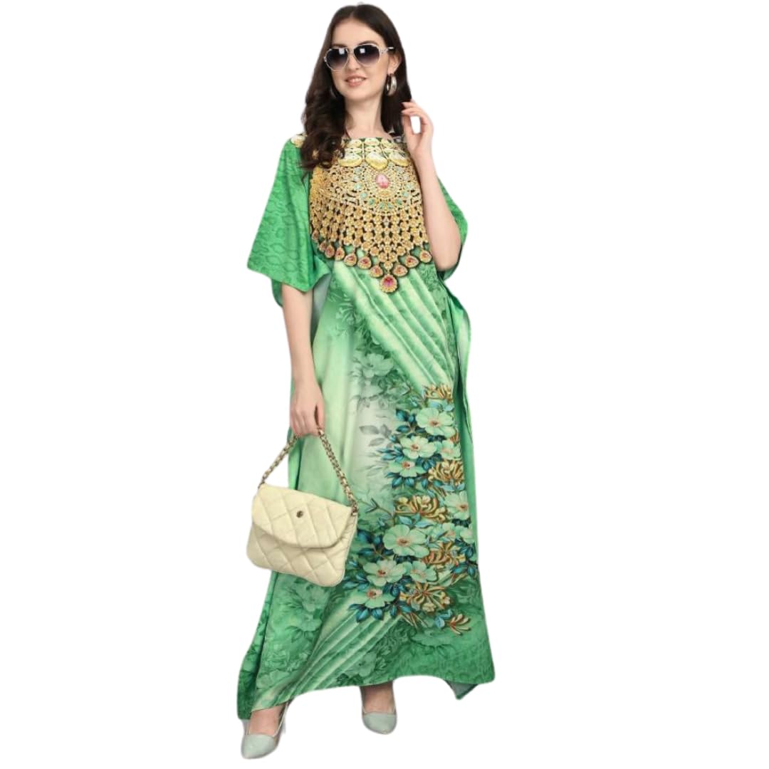 Green Ethnic Designer Printed Kaftan Dresses for Women – Stylish, Modest, Loose Fit, Free-Size Long Maxi for Casual, Holiday & Beachwear-image-35