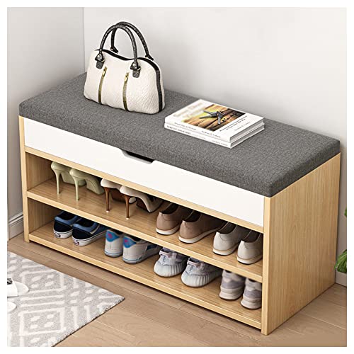 Tabouret à chaussures porteur en bois avec coussin de rangement - 2