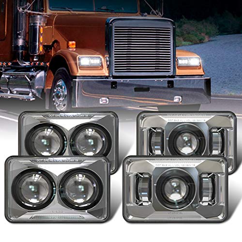Image of 4PCS DOT Approved 60w Rectangular 4x6 inch LED Headlights H4651 H4652 H4656 H4666 H6545 Headlamps Compatible with Freightliner Peterbilt Kenworth Trucks (Silver, 4X6 Inchs)