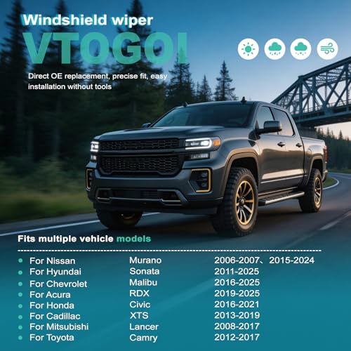 Image of VTOGOI OEM Quality 26''+18'' Windshield Wiper Blades,Premium All-Seasons J-Hook Replacement Wiper Blades (2 Pack)