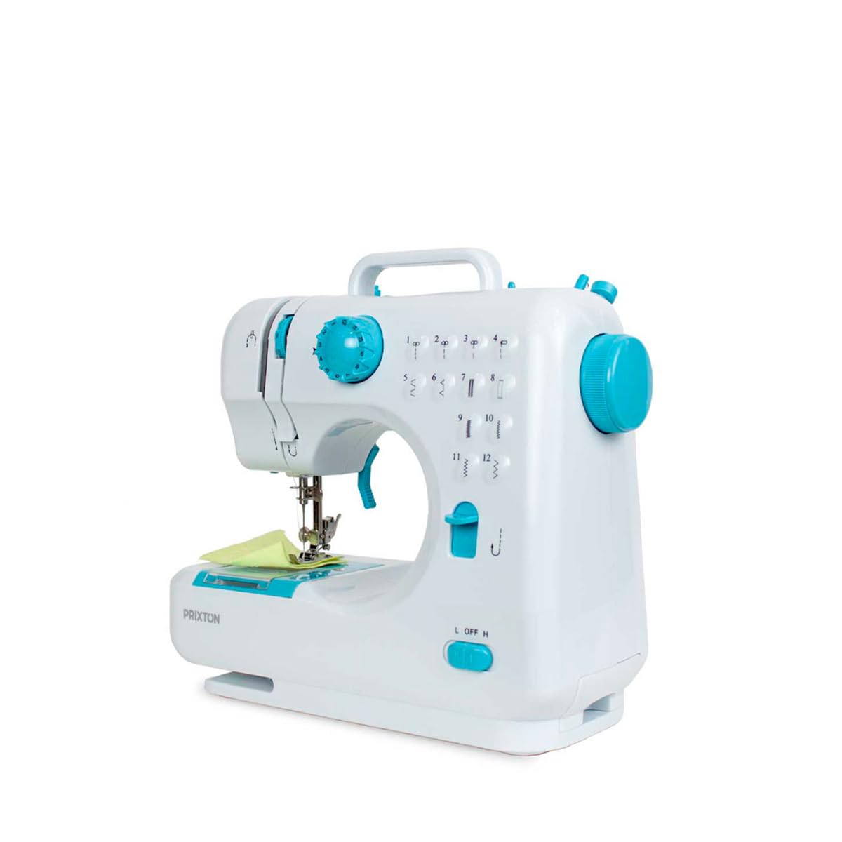 PRIXTON Machine à Coudre portable P110 avec 12 Points de Couture, Tiroir à accessoires, Lampe intégrée, Pédale incluse, Couleur Bleu
