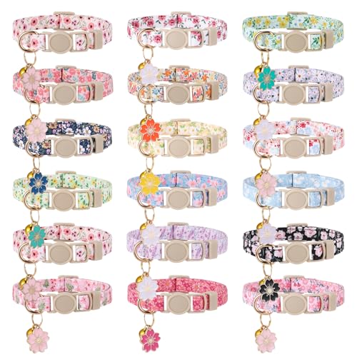 18 Pcs Cat Collars Summer Cat Collars with Bell Adjustable Breakaway Kitten Collar with Plastic Buckle for Holiday Pet Cat Costume Multicolor 2