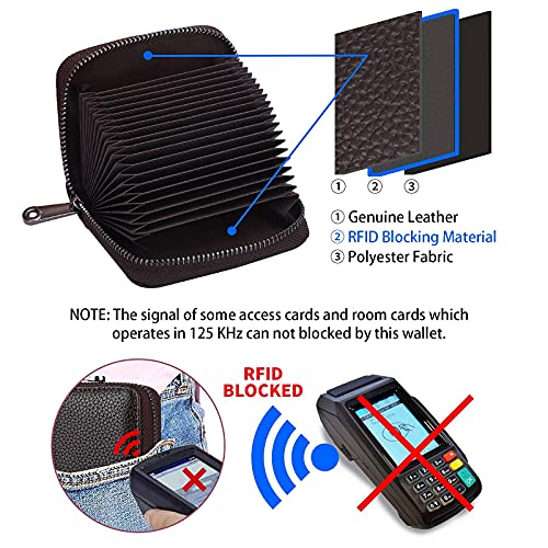 Linno Rfid 20 Card Slots Credit Card Holder Genuine Leather Small Card Case For Women Or Men Accordion Wallet With Zipper #TOP2