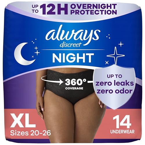 Image of Always Discreet Adult Incontinence Overnight Underwear for Women, Extra Large, Up to 100% Bladder Leak Protection, 14 Count