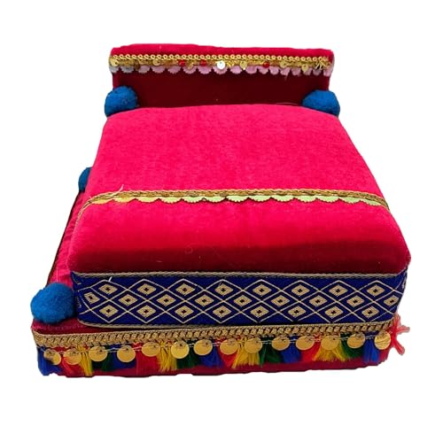 Image of RD Handicraft Thakur ji Bed, Laddu Gopal ji Bed, Bal Gopal ji Bed with Blanket Silk All Purpose Chowki |Rani (17x16x10 cm)