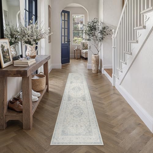 WondRg 2x8 Blue Washable Runner Rug Non Slip Vintage Carpet