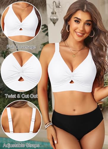 Image of Women's Bikini Top - Supportive Swimsuit for Large Bust - 2025 Cut Out Twist Swim Top