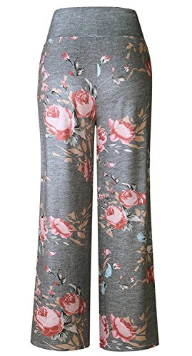 Image of AMiERY Women's Comfy Casual Pajama Pants Floral Print Drawstring Palazzo Lounge Pants Wide Leg