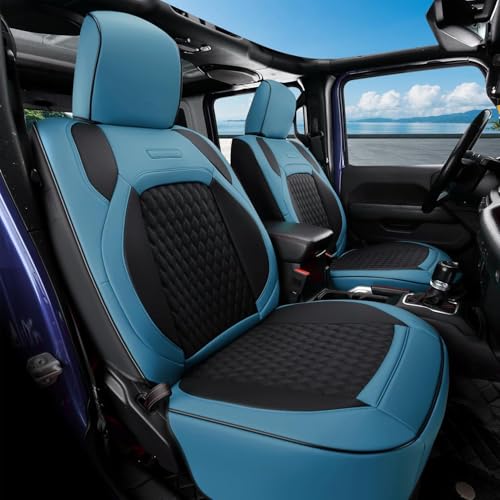 Image of Coverado Seat Covers for Jeep Wrangler, Waterproof Leather Car Seat Covers for Truck Automotive Seat Covers Custom Fit for 2018-2026 Jeep Wrangler JL Seat Covers 4 Door Full Coverage (Blue)