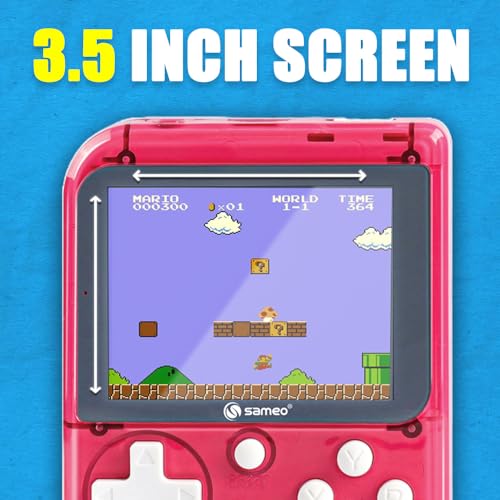 Image of Sameo Handheld Video Game Console, Dreamboy Retro Mini Game with 500 Classic Retro Game TV Compatible for Kids, Rechargeable 8 Bit Classic (Ice Red)