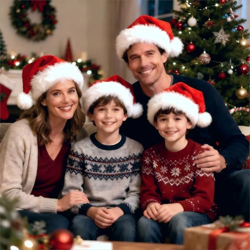 image for TCJJ Christmas Hats for Adult, Santa Hat Unisex Holiday Red Velvet Dou