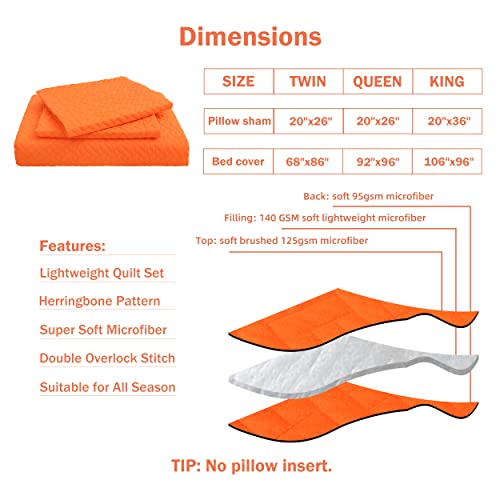 Cmfshape 3 Piece Bedspread King Size, Classic Stitched Quilt Set, Soft Lightweight Microfiber Coverlet, Reversible Bed Cover Set With 2 Shams(King106 X96.Orange) #TOP5