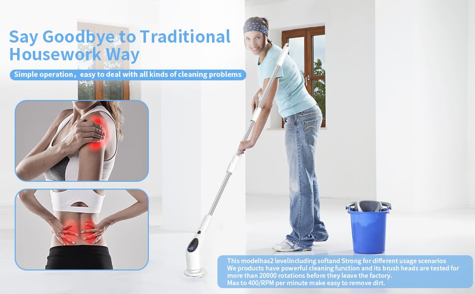 Image of Electric Cleaning Brush, Electric Shoe Brush, Shower Scrubber, Working time of 90 Minutes, Three Speed Torque Adjustment, with Extended Handle, Equipped with 9 Brush Heads, LED Display Screen