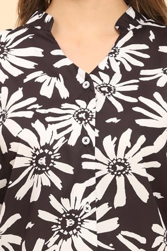 Image of Womens Casual Shirt Soft Beach Shirts Floral Tropic Print V Neck T-Shirt Short Sleeve Button Up Tops