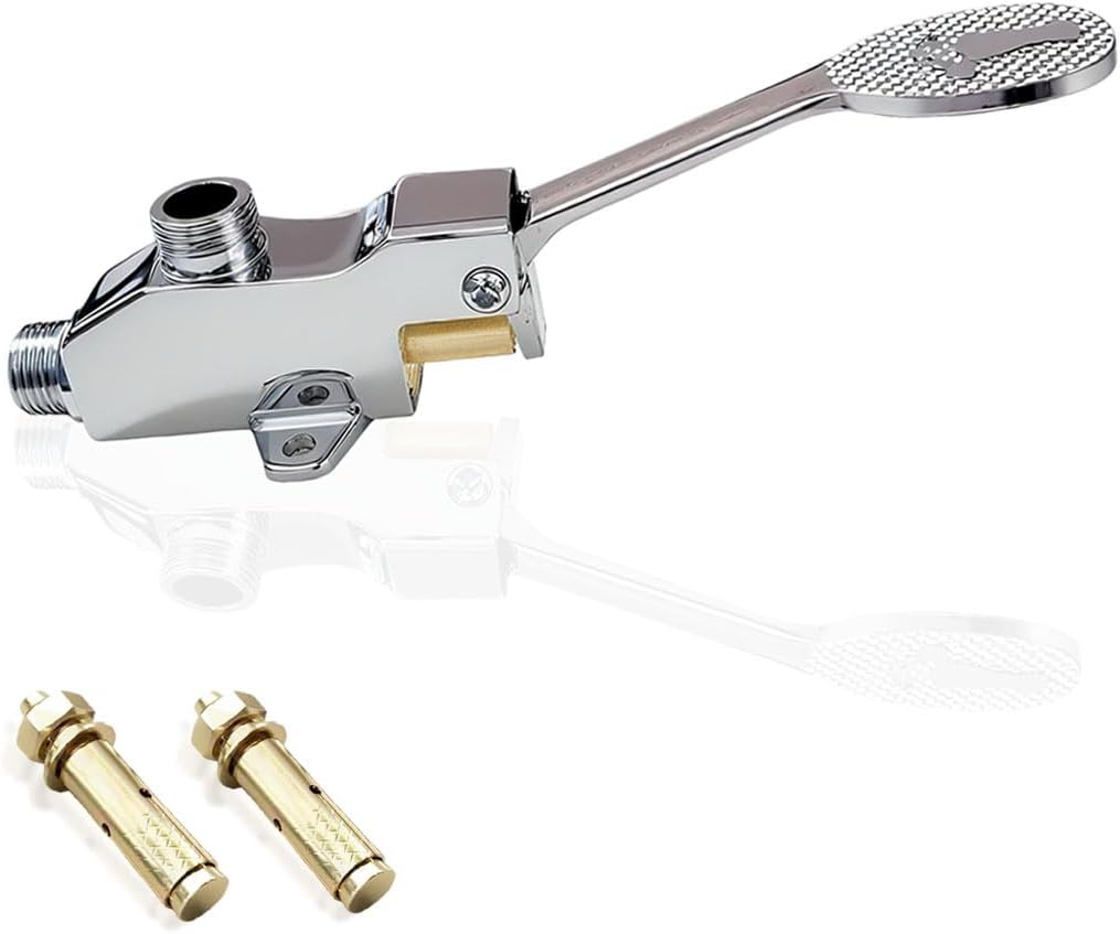 Brass Floor Mount Single Foot Pedal Water Valve for Basin, Touchless Pedal Faucet Foot Valve G1/2’’ IPS