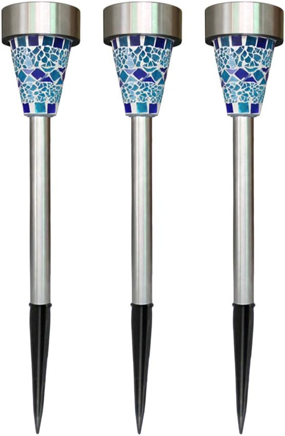 Uonlytech Solar Lawn Lamp, Solar Power Stainless Steel Mosaic Lawn Lamp, Solar Garden Lights for Yard Walkway Lawn Patio Driveway(3 Pcs,Blue,White Light)