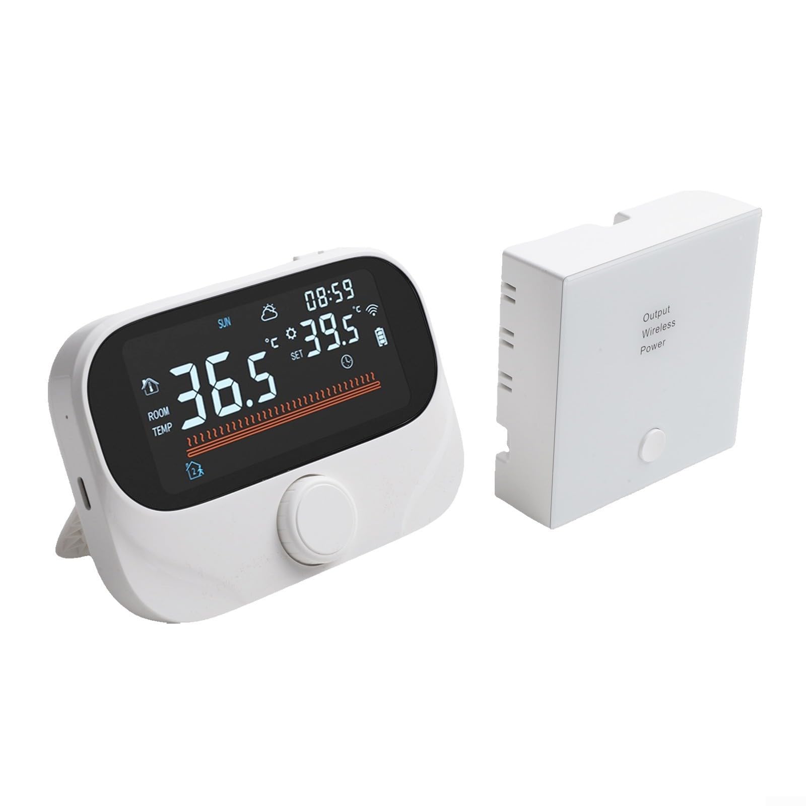 Room Thermostat with WiFi Control, RF Boiler Thermostat for Tuya Smart Wireless, Programmable Room Temperature Controller with Rotary Knob, Large Display, and Weather Humidity Monitoring(WiTH3)