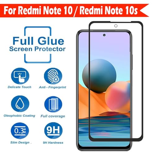 Image of Tempered Glass Screen Protector Compatible for Redmi 10 with Edge to Edge Coverage and Easy Installation Kit, Pack of 1, Black