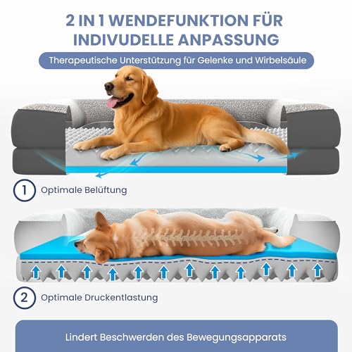 ELONEO orthopädisches Hundebett kleine Hunde - 76x51x17cm, Hundekorb mit Memory Foam, Hundematte wasserdicht und waschbar, Hundekissen, Hundematratze mit weicher Polsterung, grau