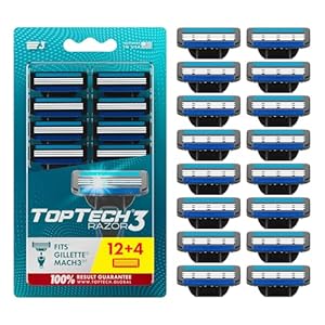 Razor 3 for Men – Replaceable Cartridges for Manual Shaving Razor – 3-Blade Technology Refills – Fits Gillette Mach3 – Soft Shave Sharp Blades – Cost-effective Refill (12 refills)