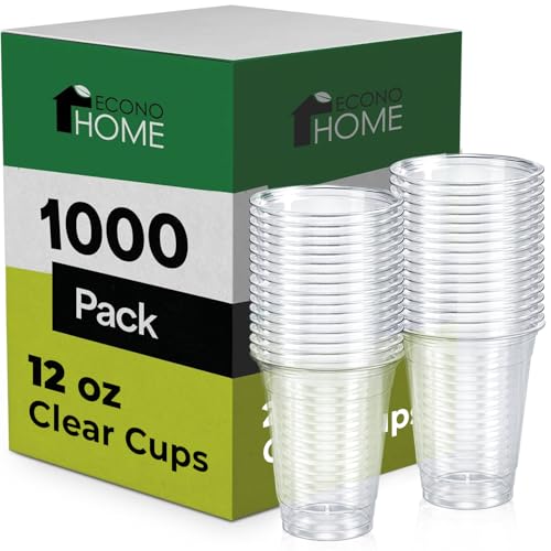 EconoHome Clear PET Plastic Cups 12oz (Pack of 1000) Crystal Clear Durable Disposable Beverage Cups Perfect for Parties Events and Businesses