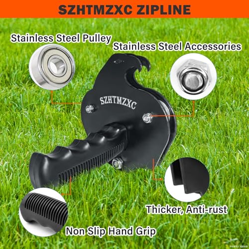 Image of 110FT Zipline Kit for Kids and Adults Backyard with Spring Brake | Zipline Brake System, Zip Line Adjustable Seat, Easy Installation, Outdoor Adventure Equipment, 350Lbs, CPSC Approval