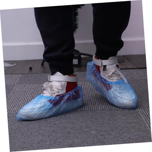OUNONA - Fundas desechables para zapatos de polietileno, paquete de 100 unidades, talla única (mediana), color azul, para limpieza de alfombras miniatura 3