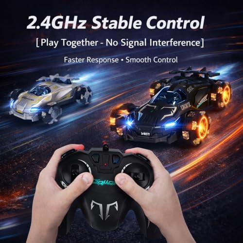 Image of Eli & Chi Remote Control RC Stunt Car for Kids (27 cm Big Size) 4x4 Drift Car with Spray Effect, LED Lights, All Terrain Wheels, 2100 mAh Rechargeable Battery Toy for Boys & Girls 5-12 Years