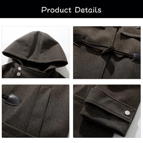 Men's Coat Single Breasted Walking Toggle Duffle Long Jacket Topcoat with Hood Windbreaker Warm Fall Winter4