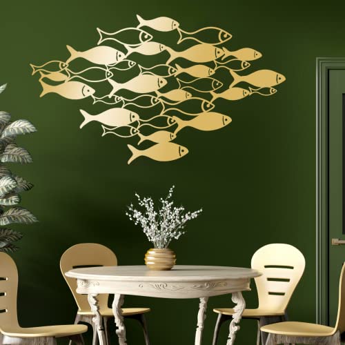 Gamino Metal Wall Art, School Of Fish Wall Decor, Metal Fish Wall Art, Bathroom Wall Decor, Coastal Wall Art, Nautical Wall Decor, Home Decor (28" X 16" | 70 X 41 Cm, Gold) #TOP5
