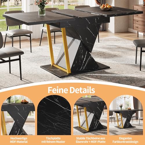 Table de salle à manger extensible noire aspect marbre 110-140cm