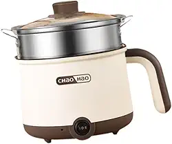 SiaBiced Panela elétrica quente, panela preguiçosa, mini de ramen, multiuso para sopa, macarrão de arroz, quente, com Vaporizador de aço