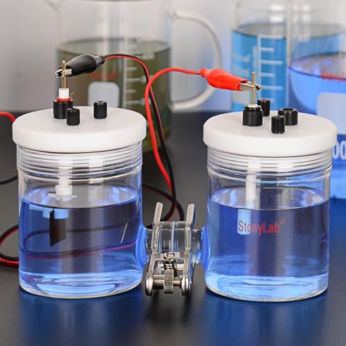 stonylab H-Typ-Elektrolytzellen, Borosilikat Austauschbar Ionenaustauscher-Membran-Elektrolyseur Abgedichtete Elektrochemische Zellen mit PTFE-Deckel und Elektroden, 500 ml