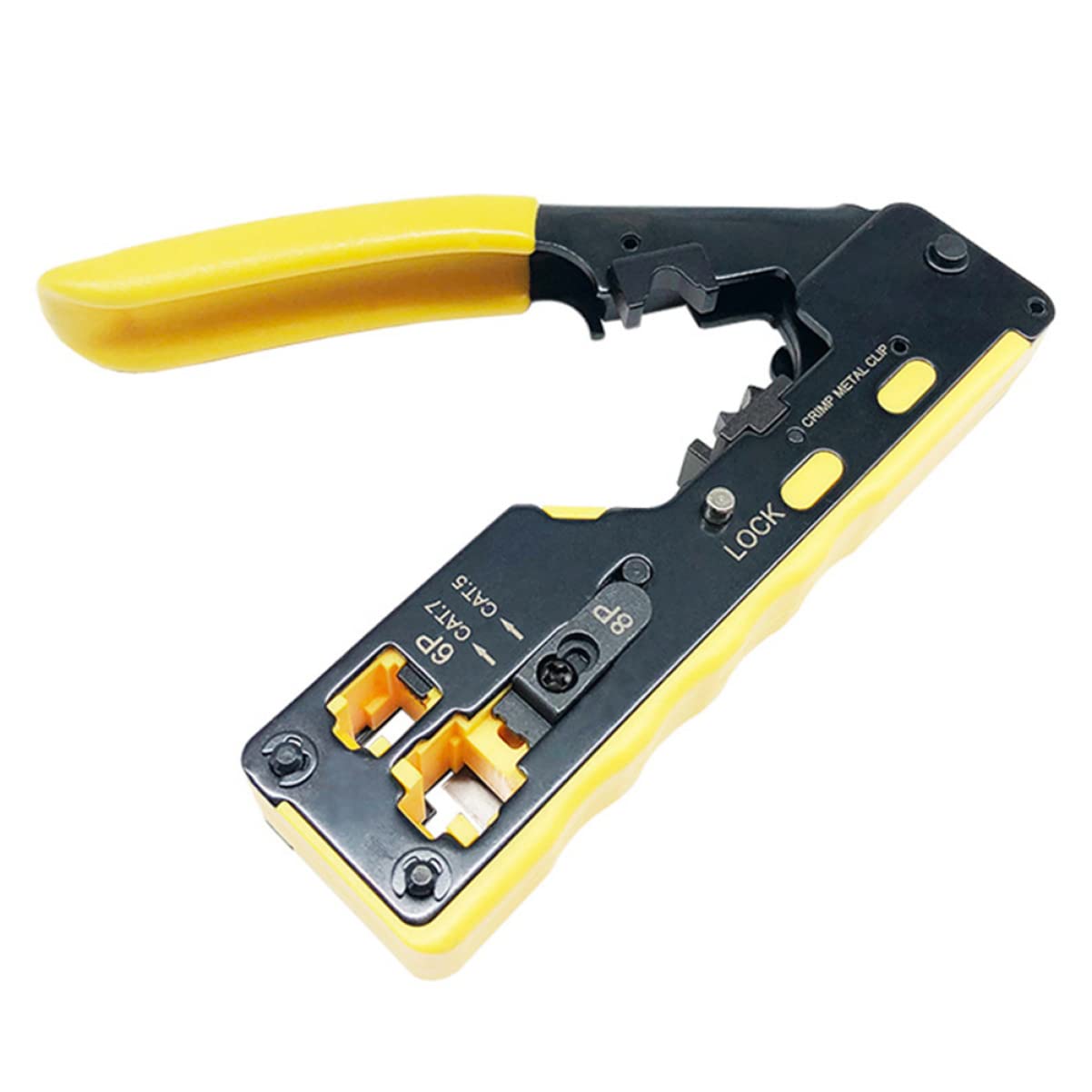Pinza Crimpatrice Rete Cat 7 a Foro Passante, Doppio Uso | Sgancio Rapido a Cricchetto Cavità 6p/8p Acciaio Utensile e Abs per Rj-12 , Rj-11 e Rj-45
