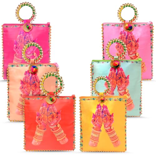 Image of Bridesmaid Return Gift Potli Bags for Women Pack of 12 | Wedding Shagun Potli with Zip & Bangle Handle | Traditional Gifting for Bridesmaids, Mehndi & Sangeet