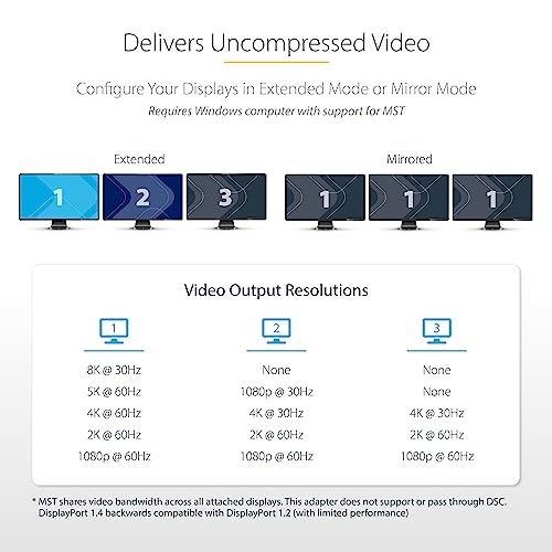 Image of StarTech.com 3-Port DisplayPort 1.4 Splitter, DisplayPort to 3x DP Multi-Monitor Adapter, Triple 4K Computer MST Hub, USB Bus-Powered, Windows Only (MST14DP123DP)