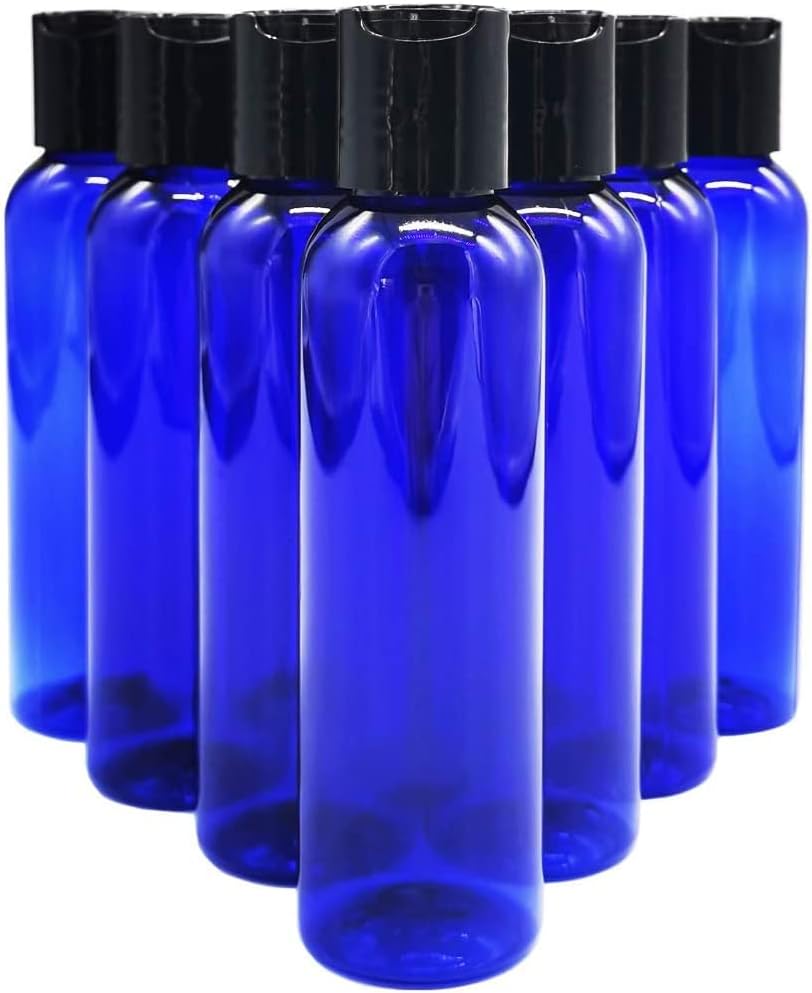 Hunky Dory 6pcs 100ml Blue Empty Plastic Bottles Refillable Travel Size Cosmetic Travelling Containers Small Leak Proof Squeeze Bottles with Black Flip Cap for Toiletries Oil,Shampoo. (Pack of 6)